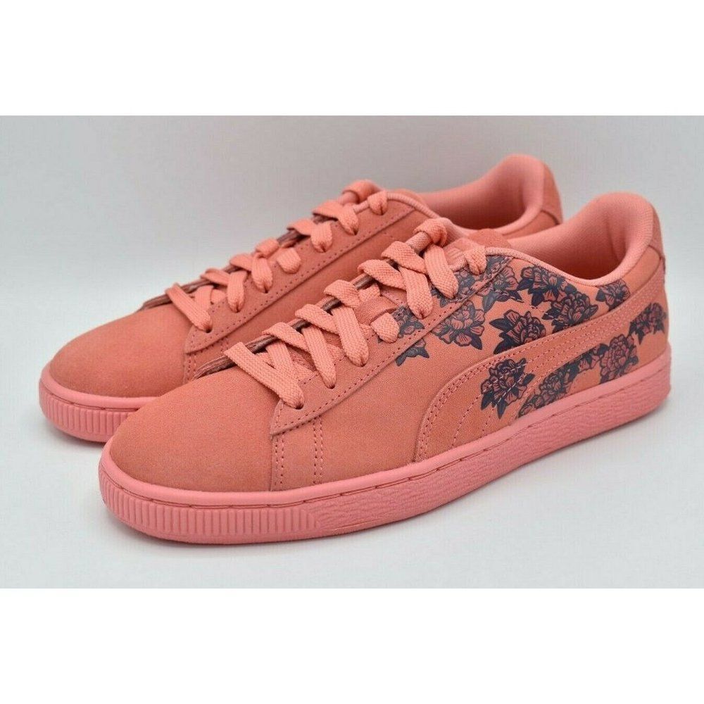 Puma Womens Size 8.5 Suede‎ TOL Graphic Shell Pink Floral Shoes Sneakers
